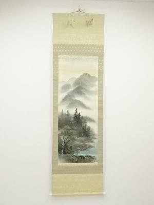 翠香筆　山水　肉筆絹本掛軸